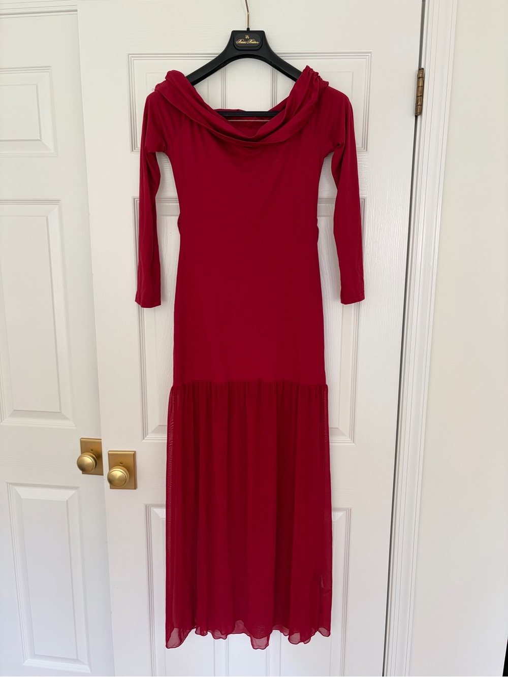 Red Off-Shoulder Maternity Photoshoot Maxi Dress